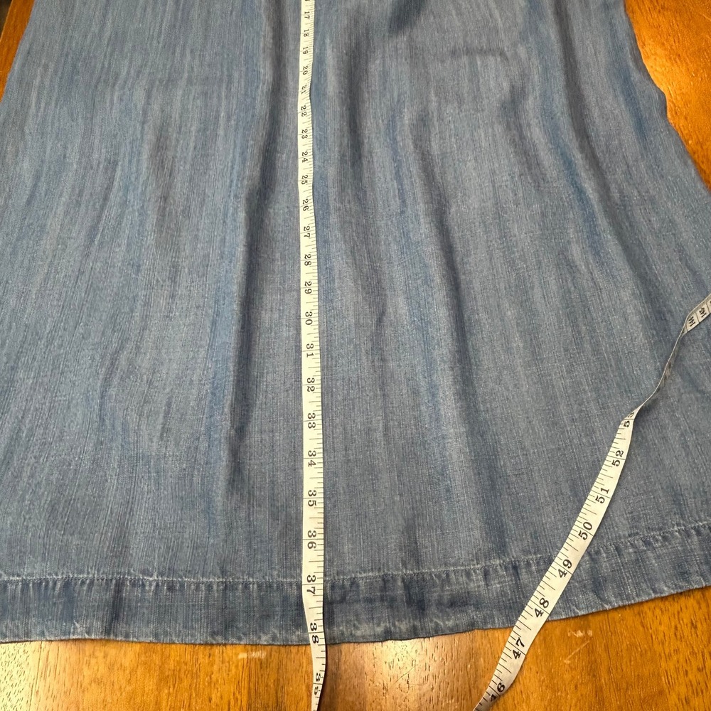 LOFT Outlet Medium Blue Lyocell V-Neck Shift Dress with Pockets Cottagecore - Picture 6 of 11